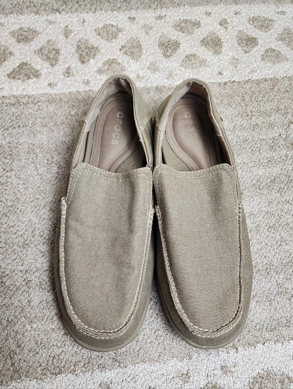 Crocs Santa Cruz Canvas Slip-On Loafers Men's Size 11 Khaki Tan Style 202056
